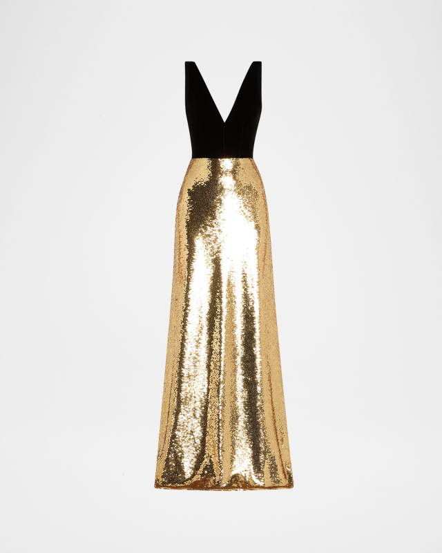 Velvet Bodice Gown And Train with Sequined Skirt